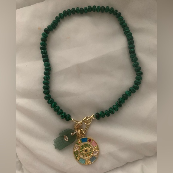 Marla Aaron Inspo Malachite Rondelle Strand w/ Hand Charm Zodiac Medallion NWT! - Picture 5 of 6